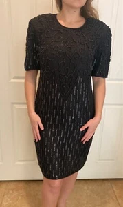 NWT Mona Fashion Dress Hand Beaded Sequin Silk Dress Sexy Sheath Size 16 VTG 80s - Picture 1 of 9