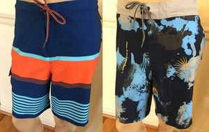 NWT George Men Swim Trunks Board Shorts Elastic 9" Inseam Pockets Stripe Pattern - Picture 1 of 20