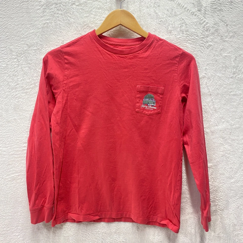 Camiseta Vineyard Vines Juvenil Mediana (12-14) Rosa Oscuro Feliz Navidad Algodón Foto 1 de 4