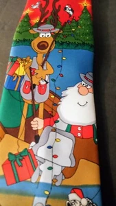 Hallmark Holiday Traditions Christmas Tie Fun Santa And Reindeer Fishing gd cond - Picture 1 of 7