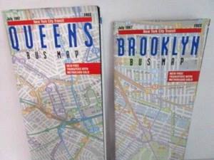 Mapas de autobuses de tránsito de Nueva York plegables de papel tamaño completo Queens Brooklyn horario julio 1997 - Imagen 1 de 4