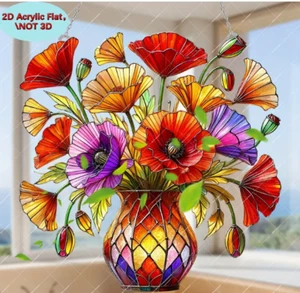 SUNCATCHER-Acrylic, Vibrant Poppy Flower (8.6x8.6") Decorative Window Hanging - Picture 1 of 5