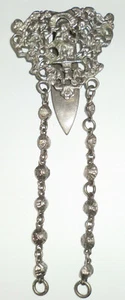 Antique Hallmarked English Sterling Chatelaine Hook 2 Chains Figural Person - Picture 1 of 6