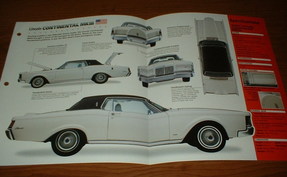 1969 Lincoln Continental MKIII Original Imp Brochure Specs Mark 69 MK3 MK 3 III - Image 1 of 1