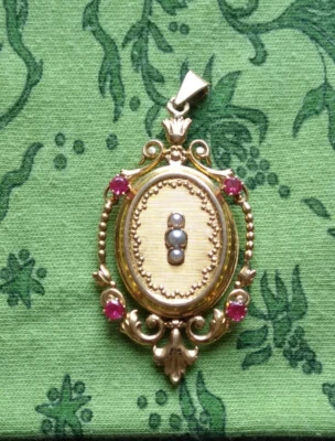 pendentif  ancien porte photo or 18k  10,42g perles rubis XIX Napoleon III - Photo 1/4