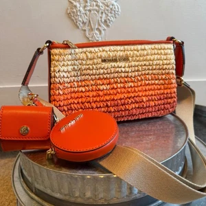 Michael Kors Straw Orange Crossbody Bag & Coin Purse & Earbud Holder - Picture 1 of 5