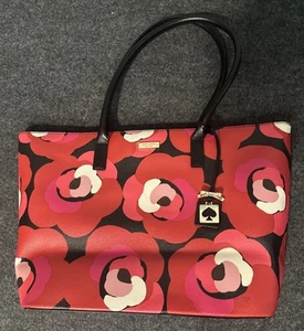 KATE SPADE Extra Large Tote Bag Ellison Avenue Sidney Black Red Poppies - Picture 1 of 5