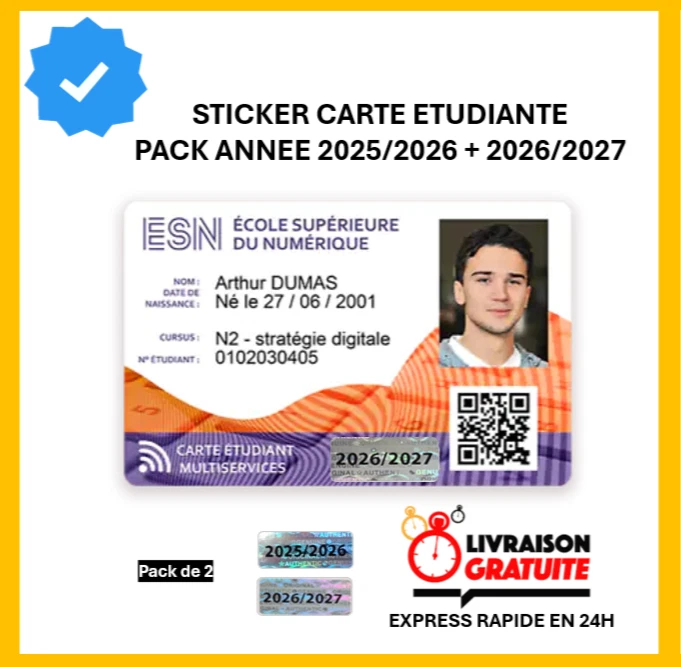 Autocollant carte étudiant étudiante année pack 2025 2026 2027 sticker vignette - Photo 1/1