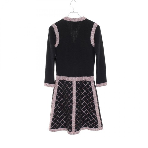 Abito Chanel Camelia Bottoni Seta Cashmere Nero Rosa Grigio Taglia 34