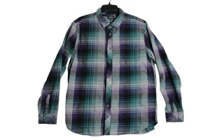 Quicksilver L/S Blue Purple Plaid Flannel Button Down Shirt Mens Large - Picture 1 of 5