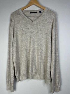 Perry Ellis Men’s XL Sweater Knit Linen Blend V-Neck Beige Pullover Preppy - Image 1 of 4