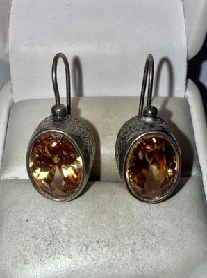 Vintage SILPADA Solid Sterling Silver Large Oval-Cut Orange Gemstone Earrings - Image 1 of 4