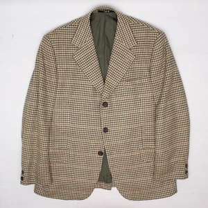 VTG DAKS Cashmere Sport Coat Mens 42R Beige Sage Green Rust Check Plaid Jacket - Picture 1 of 10