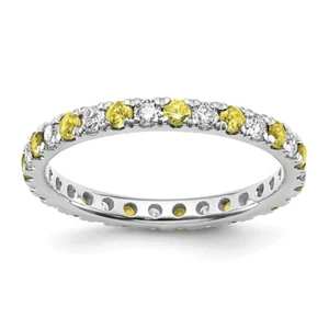 14K Gold 1.17 Ct Lab Grown Diamond & Yellow Sapphire Eternity Band Ring Sz 6 - Picture 1 of 6