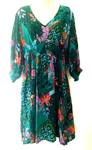 TS Floral and Mix Geometric Dress Size 12 Shirred Stretchy Waistband Half Sleeve - Picture 1 of 7