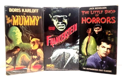 The Mummy, Frankenstein & The Little Shop of Horrors Lot of 3 VHS 1960/1987 Used - Image 1 of 4