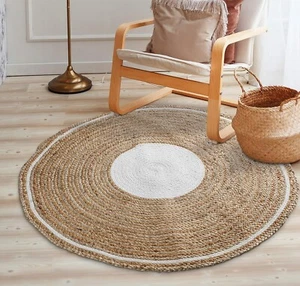 Hand Woven Indoor Round Rugs Indian Unique Handmade Braided Jute Carpet - Picture 1 of 6