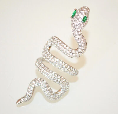 ANELLO SERPENTE donna argento strass cristalli verdi regolabile brillantini UD74 - Immagine 1 di 3