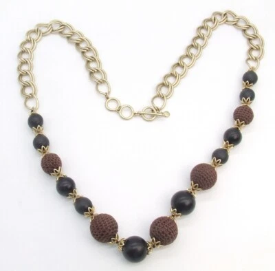 LIZ CLAIBORNE 35" Grueso Satinado Dorado/Negro y Marrón Ganchillo Cuentas Palanca Collar Foto 1 de 4