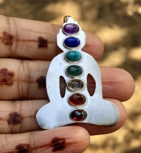 7 Seven Chakra Natural Gemstone Pendant, Reiki Feng Shui Healing Pendant, Yoga 3 - Picture 1 of 7