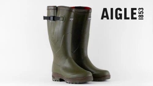 Aigle Parcours 2 Iso Khaki Neoprene Lined Natural Rubber Adjustable Wellingtons - Image 1 of 4