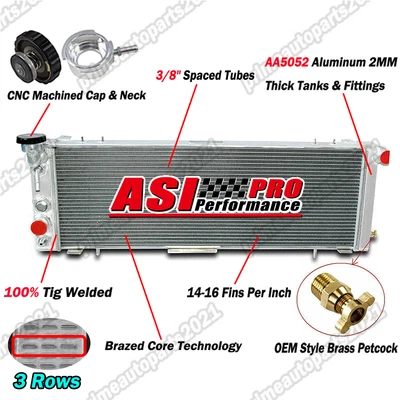 3 Row Aluminum Radiator For 1991-2001 JEEP Cherokee XJ 2.5L 4.0L AT Comanche - Изображение 1 из 4