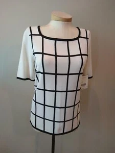 NWT $245 sz XS CARLISLE VINTAGE BLACK WHITE WINDOWPANE STRIPE SWEATER - Picture 1 of 5