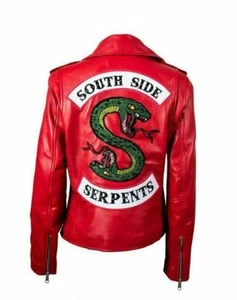 Chaqueta de cuero de motorista Riverdale Southside Serpents Gang roja Cole Sprouse para mujer - Imagen 1 de 5