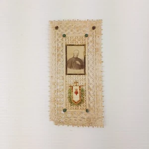 Ancient lace holy card with image of the Pope and sacred heart - Picture 1 of 2