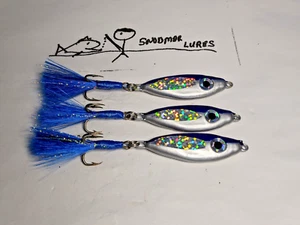 3- 3/4 oz SHAD Fishing Casting Jigging Slab Lead Spoon Lures Blue / Chrome - Picture 1 of 6
