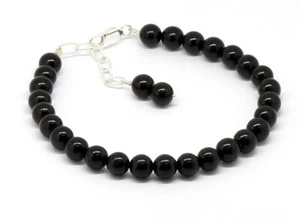 Natural Black Tourmaline Bracelet Sterling Silver Jewelry 6 MM Birthday Gift 6 - Picture 1 of 9