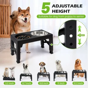 Elevated Dog Bowls with 2 Stainless Steel Non-Slip Adjustable Slow Feeder - Picture 1 of 11