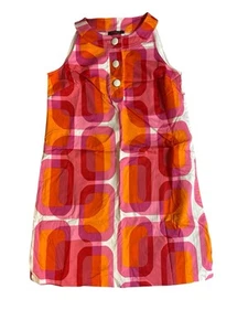 Eliza J NY Shift Dress 12 Sleeveless Pink Orange Geo Cotton Button Lined Knee - Picture 1 of 6