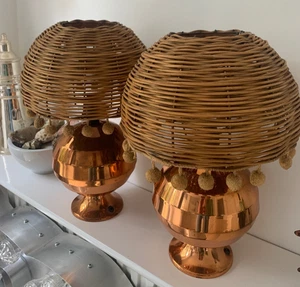 Lovely Retro Pair Mid Century Rhodesian Copper Table Lamps 41cm Tall - Picture 1 of 18