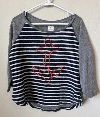 Sundry Sz 1 White Navy Blue White Strip Preppy Anchor Nautical Coastal Beachy - Image 1 of 4