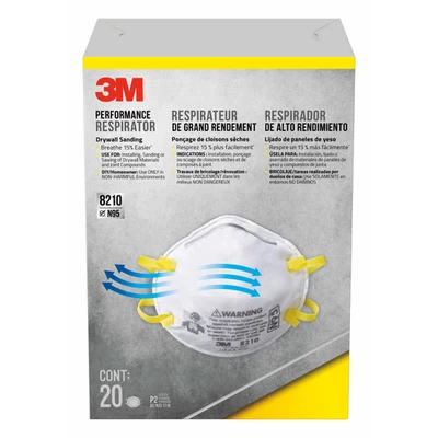 3M Performance Drywall Sanding Particulate Respirator [N95] (8210D): 20-pack (Wh - Image 1 of 4