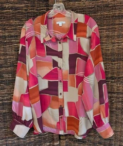Chico's Geometric Print Button Up Blouse Top Womens 4 20 Artsy Balloon Sleeves - Picture 1 of 6