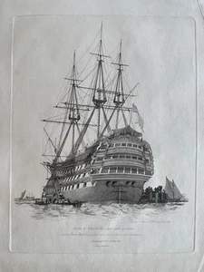 1828 Antique print: H.M.S. Prince, First Rate 110 Guns, Portsmouth by E.W. Cooke - Picture 1 of 3
