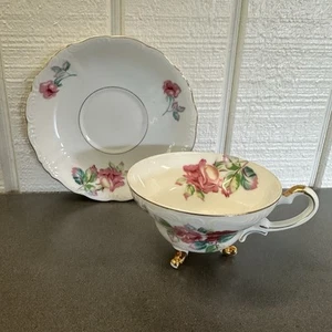 Tazza da tè e piattino vintage Ucagco China made in JAPAN 3 piedi bordo in lamina d'oro usato in ottime condizioni - Foto 1 di 17