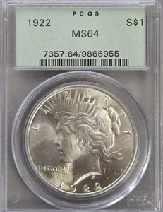1922 Silver Peace Dollar OGH PCGS MS 64 $1 - Picture 1 of 4