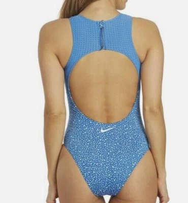 Maiô Nike Pacific azul pontos de água costas abertas peça única - Imagem 1 de 4