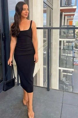 Vestido BEC + BRIDGE Be Mine Cuello Cuadrado Talla US8 Negro Orig. $300 NUEVO Foto 1 de 4