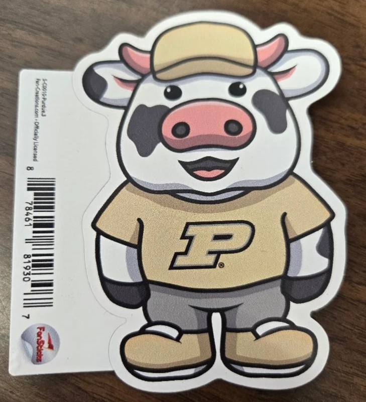 2 stickers Purdue University Boilermakers  Holstein Cow with Purdue Shirt - Image 1 of 1