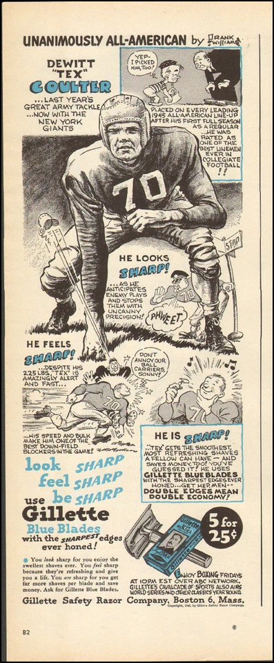 1946 Vintage ad  Gillette Blue Blades Dewitt"Tex Coulter New York Giant (112616) - Image 1 of 1
