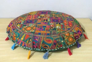 Embroidery Round Pillow Handmade 18" Decor Floor Cushion Cover Patchwork Vintage - Picture 1 of 3