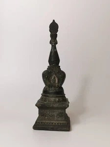 18/19C antique Tibetan buddhist bronze/brass stupa - Picture 1 of 15