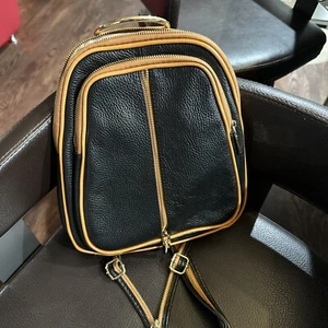 Valentina Echt Pebbled Leder Sling Rucksack Schultertasche Handtasche Schwarz - Bild 1 von 3