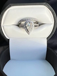 Diamond Engagement and Wedding Ring Set 5/8 ct Pear & Round 14K White Gold - Picture 1 of 4