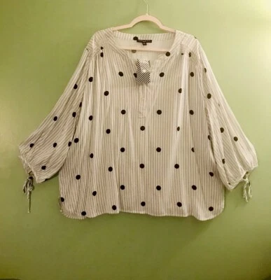 Top de mujer talla grande 3x Como rayas negras y lunares blanco gris negro Foto 1 de 4