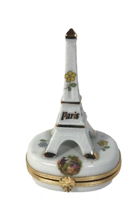 Paris Eiffel Tower Limoges Porcelain 22K Trinket Box Imperia France Porcelaine - Picture 1 of 7